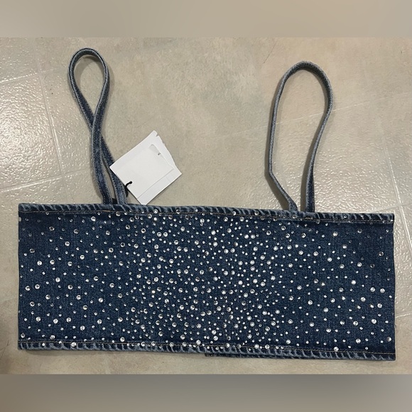 ZARA RHINESTONE DENIM CROP TOP SIZE XS/S - Picture 2 of 7